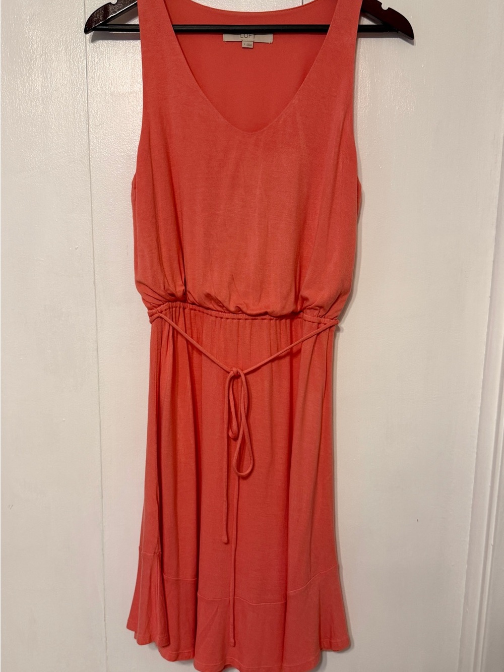 LOFT Coral Sleeveless Dress Ruffle Hem Size S